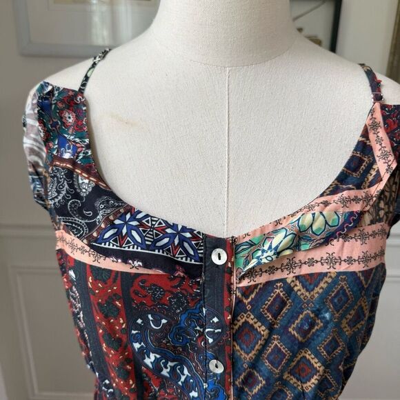 Suki So Juliet Hi Low Kasbah Print Tiered Ruffle Bandana Patchwork Boho Dress $3 - Picture 3 of 11
